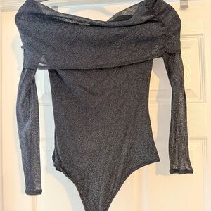 Abercrombie & Fitch Metallic Black Off-Shoulder Bodysuit